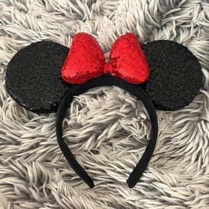 Sequin Mouse Ears Headband with Red Bow
